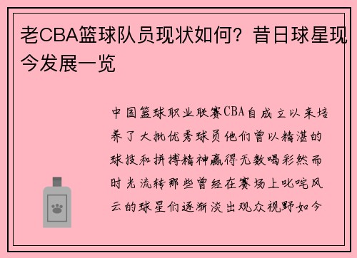 老CBA篮球队员现状如何？昔日球星现今发展一览